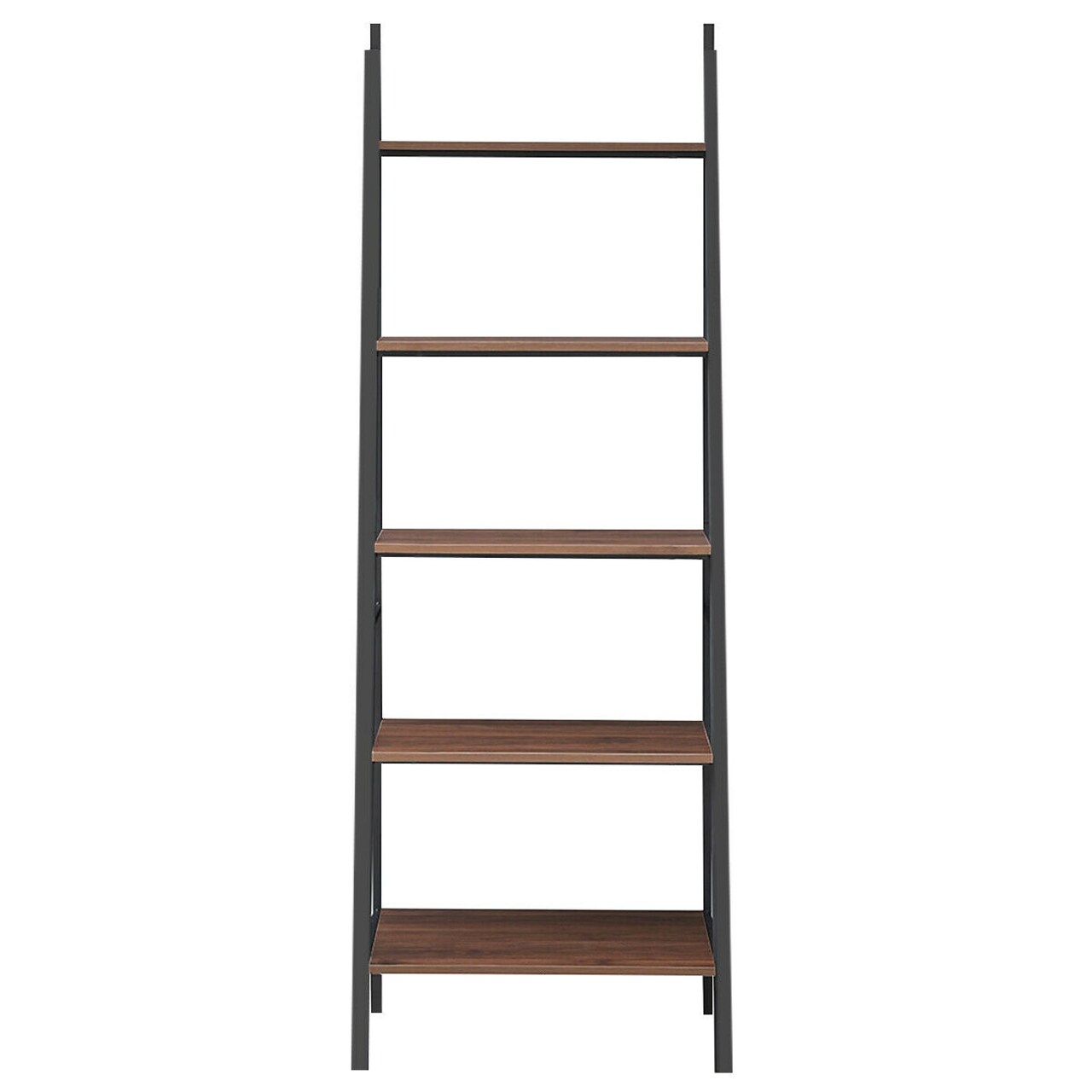 Leaning Ladder Bookshelf 5 Tier, Wood Metal Bookcase Storage Shelf